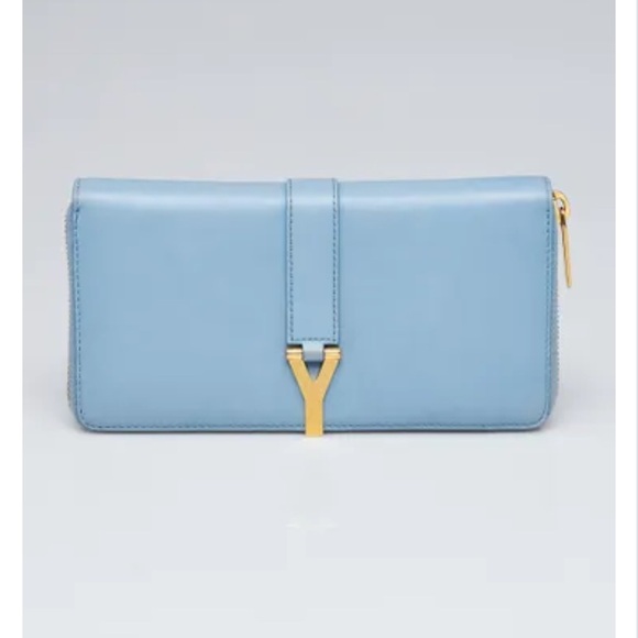 SAINT LAURENT Bleu Glacier Calfskin Leather Classic Y Zip Wallet - Picture 2 of 13